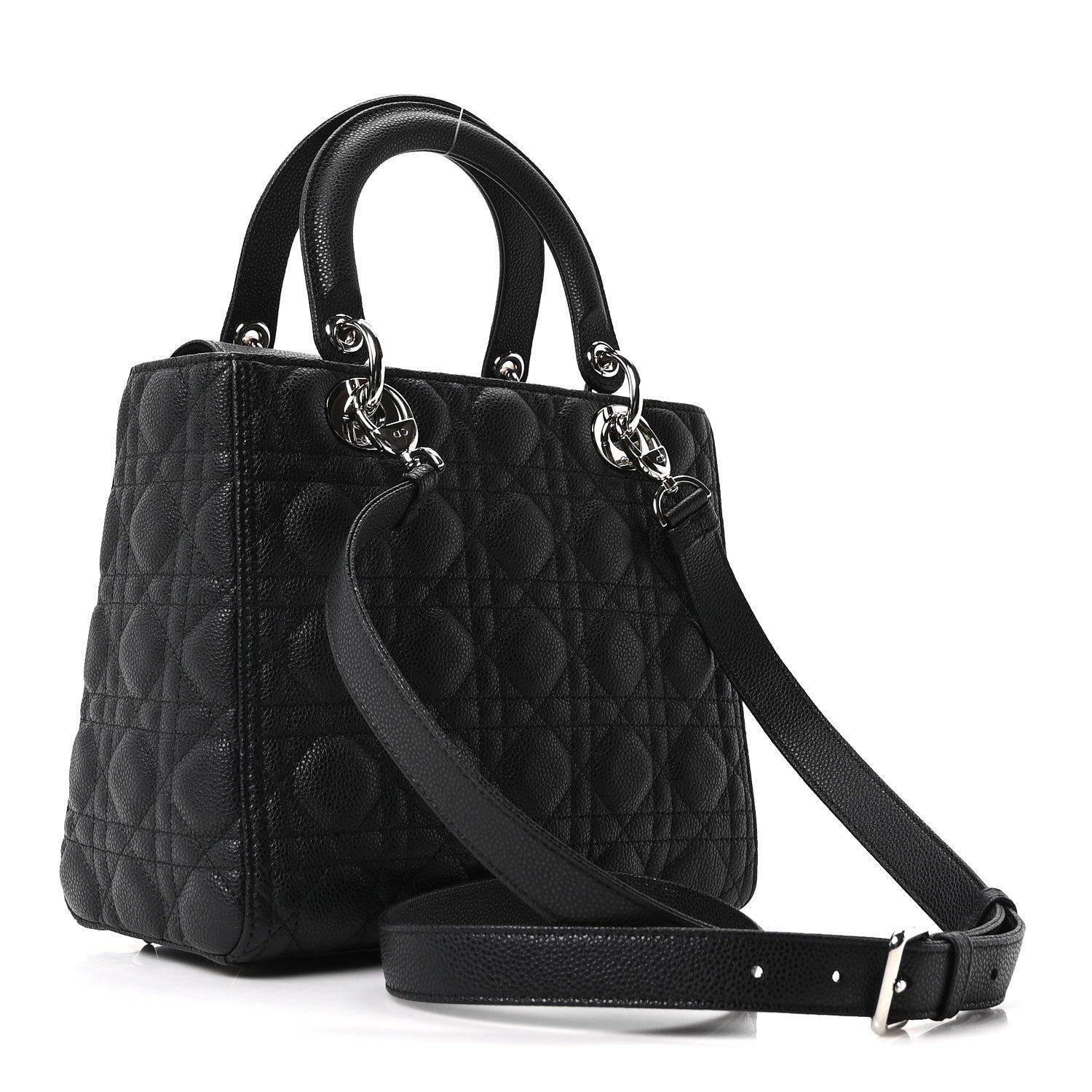 Christian Dior Grained Calfskin Cannage Medium Lady Dior Black 3 of 10