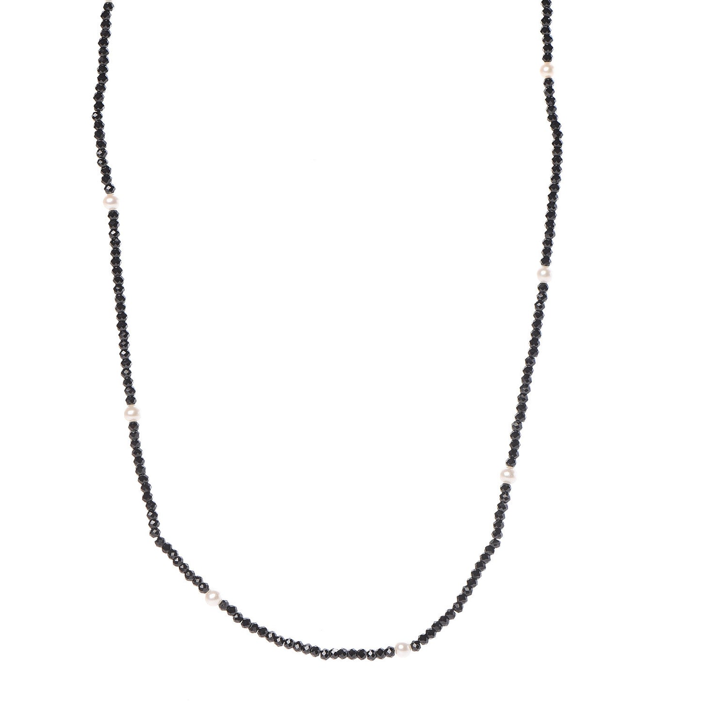 Sterling Silver Black Spinel Pearl Ziegfeld Bead Necklace