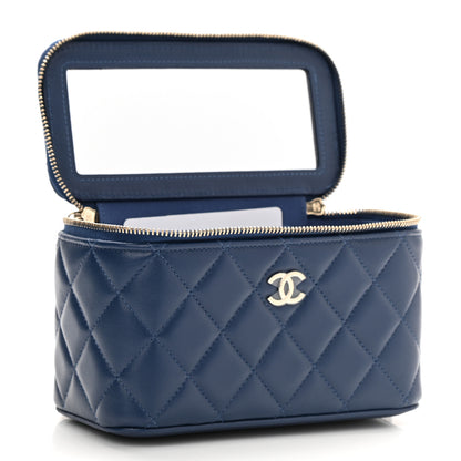 Chanel Lambskin Quilted Small Top Handle Vanity Case With Chain Dark Blue 5 of 11