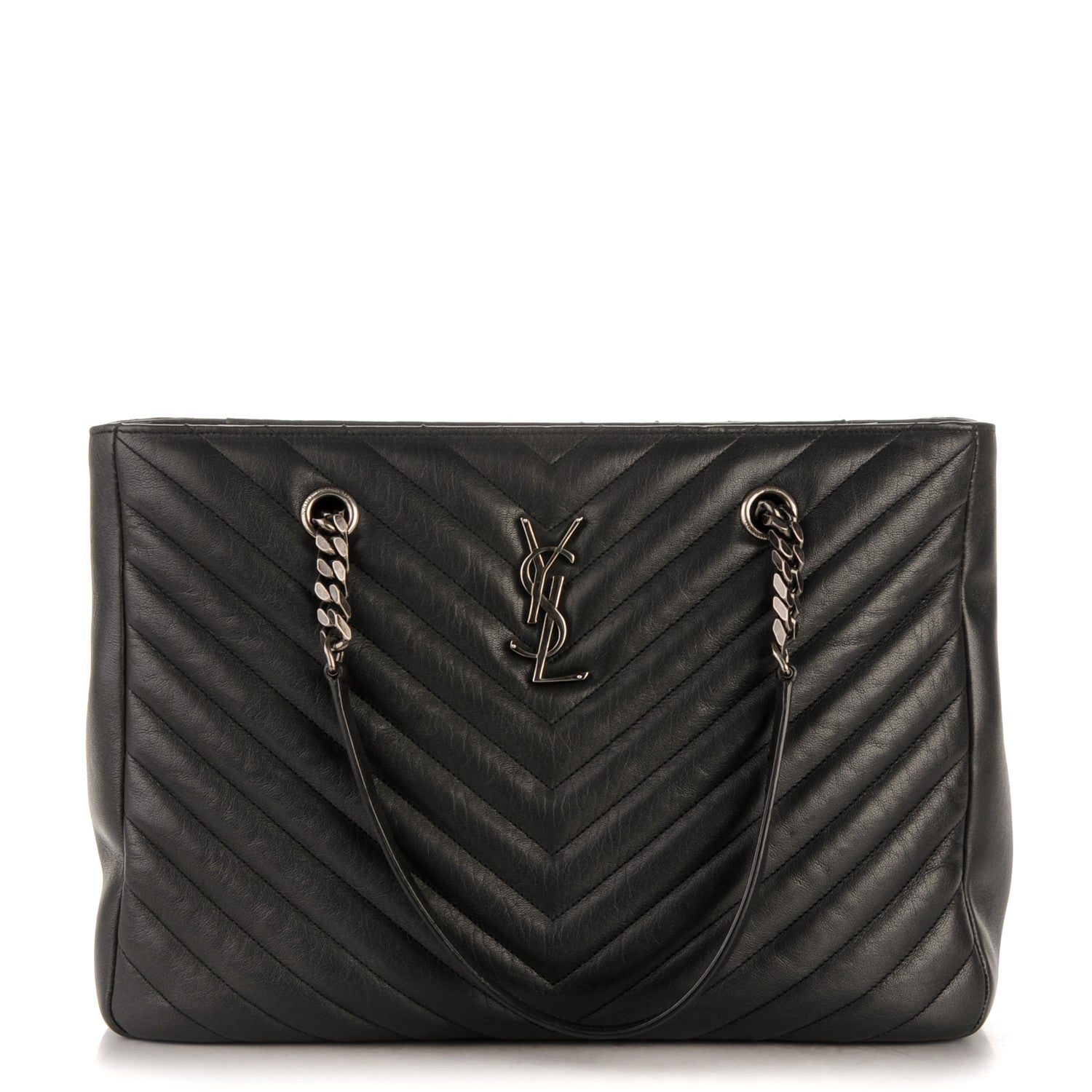 Saint Laurent Sheepskin Matelasse Chevron Large Monogram Shopping Bag Black 1 of 6