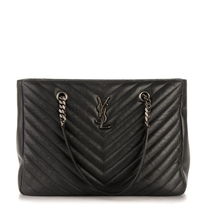 Saint Laurent Sheepskin Matelasse Chevron Large Monogram Shopping Bag Black 1 of 6
