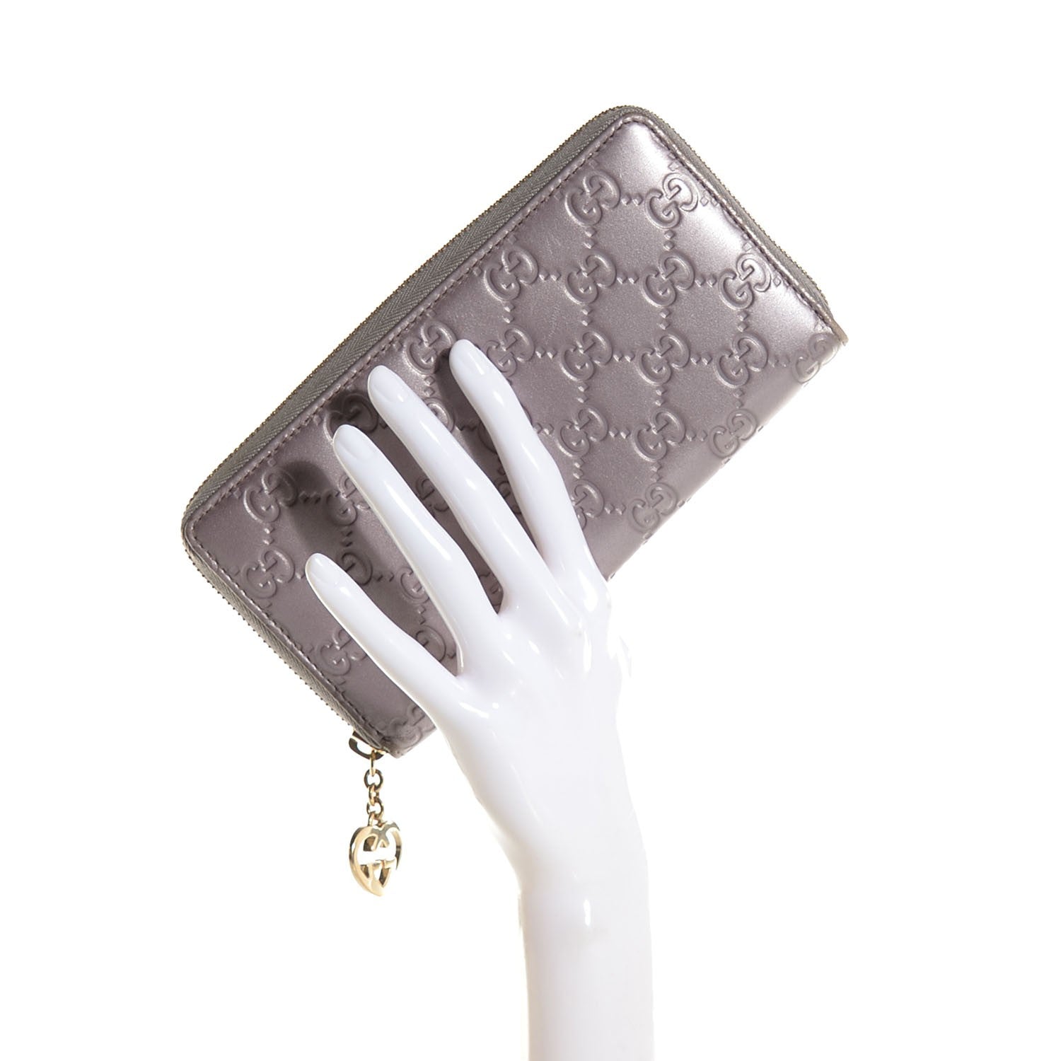 Gucci Metallic Soft Guccissima Margaux Calfskin Lovely Zip Around Wallet Senanque 2 of 6