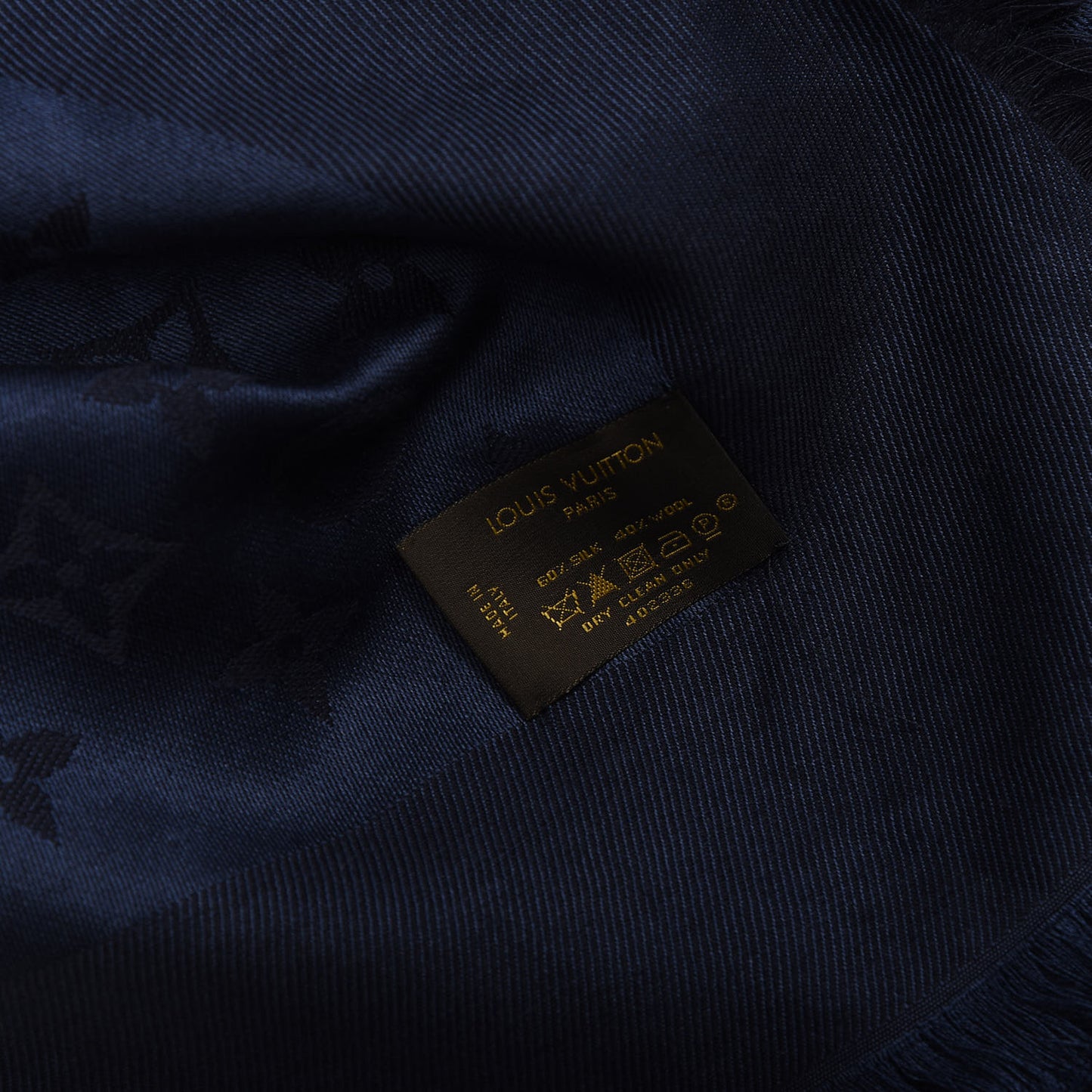 Silk Wool Monogram Shawl Night Blue