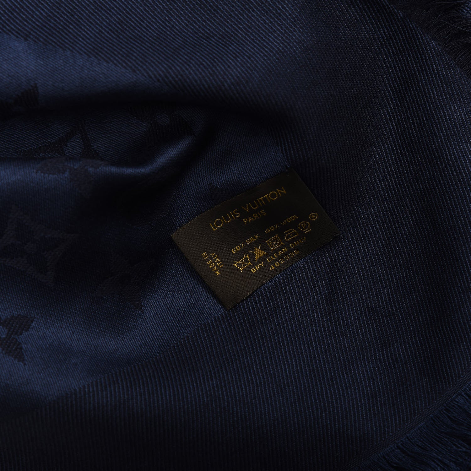 Louis Vuitton Silk Wool Monogram Shawl Night Blue 3 of 3