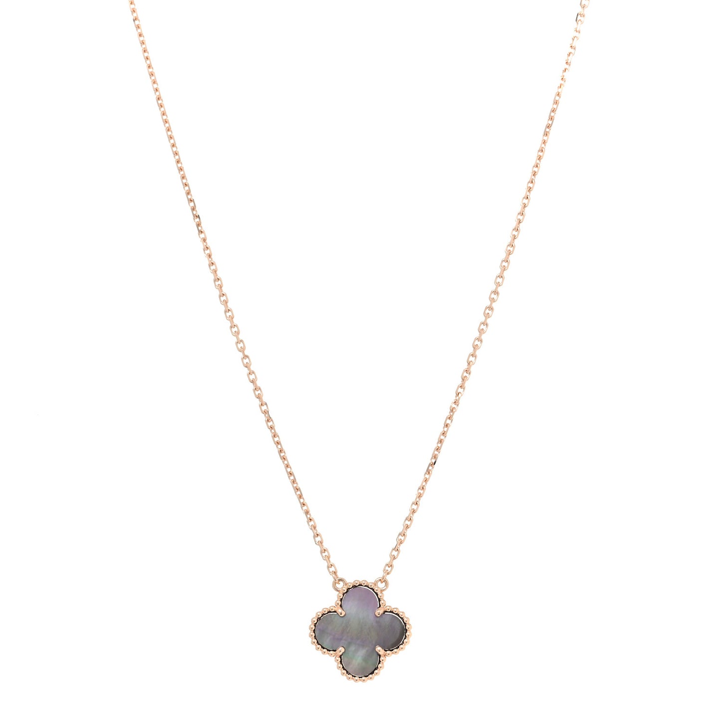 18K Rose Gold Gray Mother of Pearl Vintage Alhambra Pendant Necklace