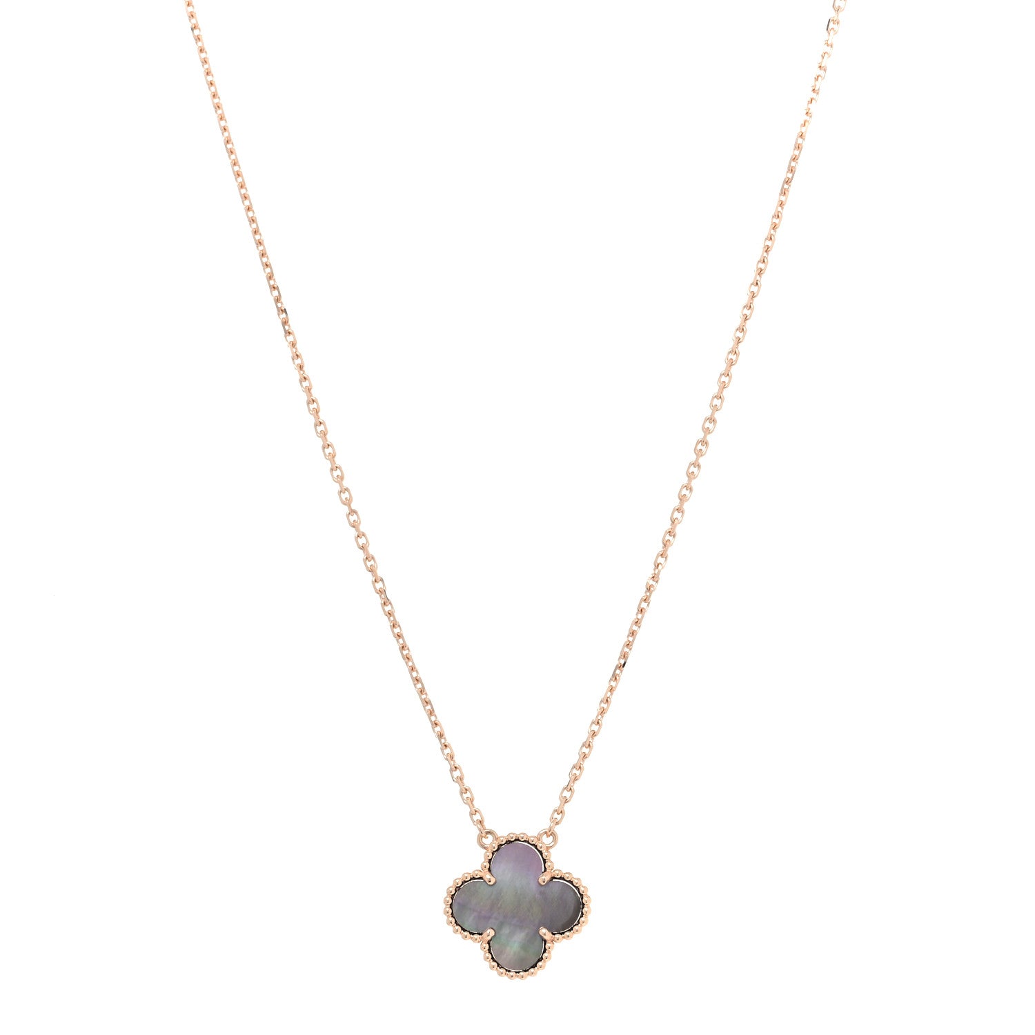 Van Cleef & Arpels 18K Rose Gold Gray Mother of Pearl Vintage Alhambra Pendant Necklace 1 of 8