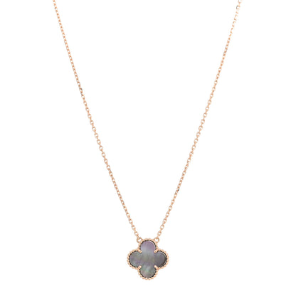 Van Cleef & Arpels 18K Rose Gold Gray Mother of Pearl Vintage Alhambra Pendant Necklace 1 of 8
