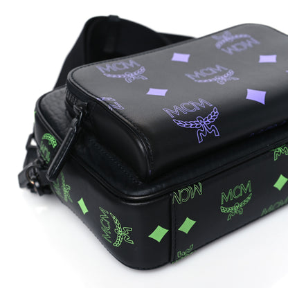 MCM Calfskin Color Splash Logo Small Crossbody Black Purple Green 7 of 8