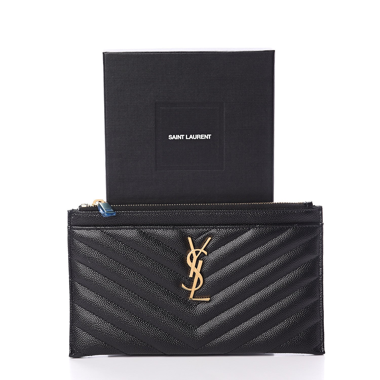 Saint Laurent Grain De Poudre Chevron Monogram Bill Pouch Black 6 of 6
