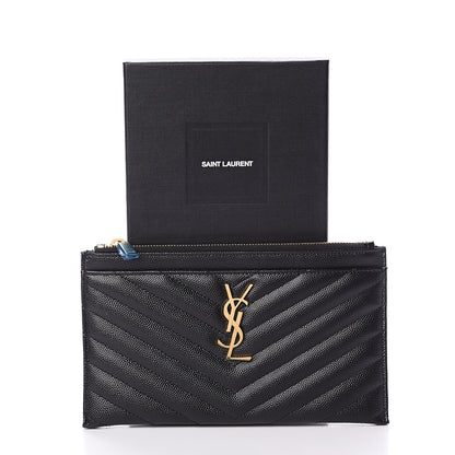 Saint Laurent Grain De Poudre Chevron Monogram Bill Pouch Black 6 of 6