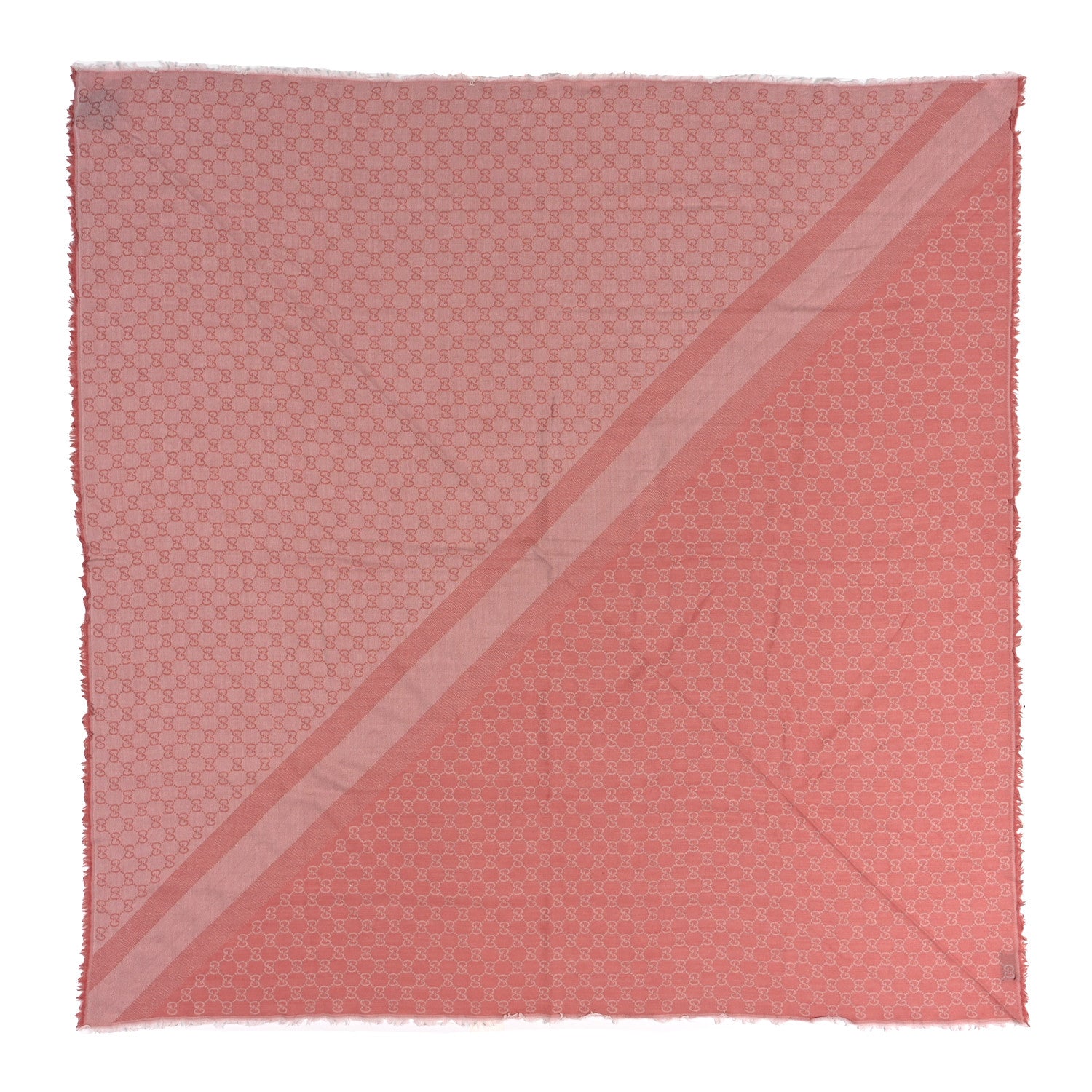 Gucci Wool Silk Monogram GGWeb Fringe Shawl Rose Ivory 1 of 3