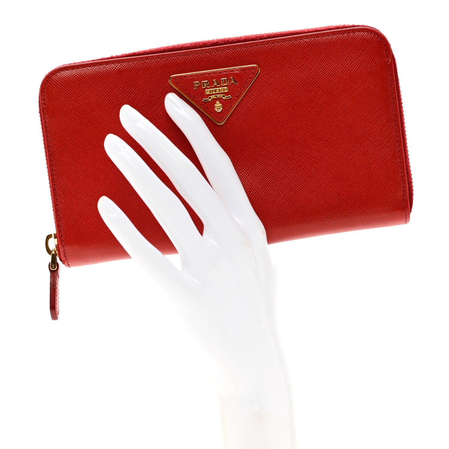 Prada Saffiano Metal Zip Around Wallet Fuoco 2 of 7