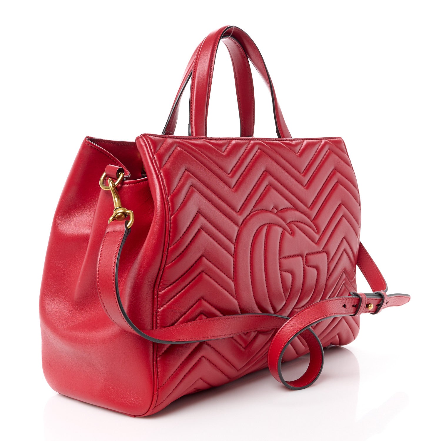 Gucci Calfskin Matelasse Medium GG Marmont Tote Hibiscus Red 3 of 12