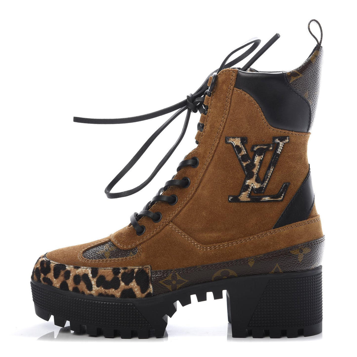 Suede Calfskin Monogram Laureate Platform Desert Boots 36 Cognac