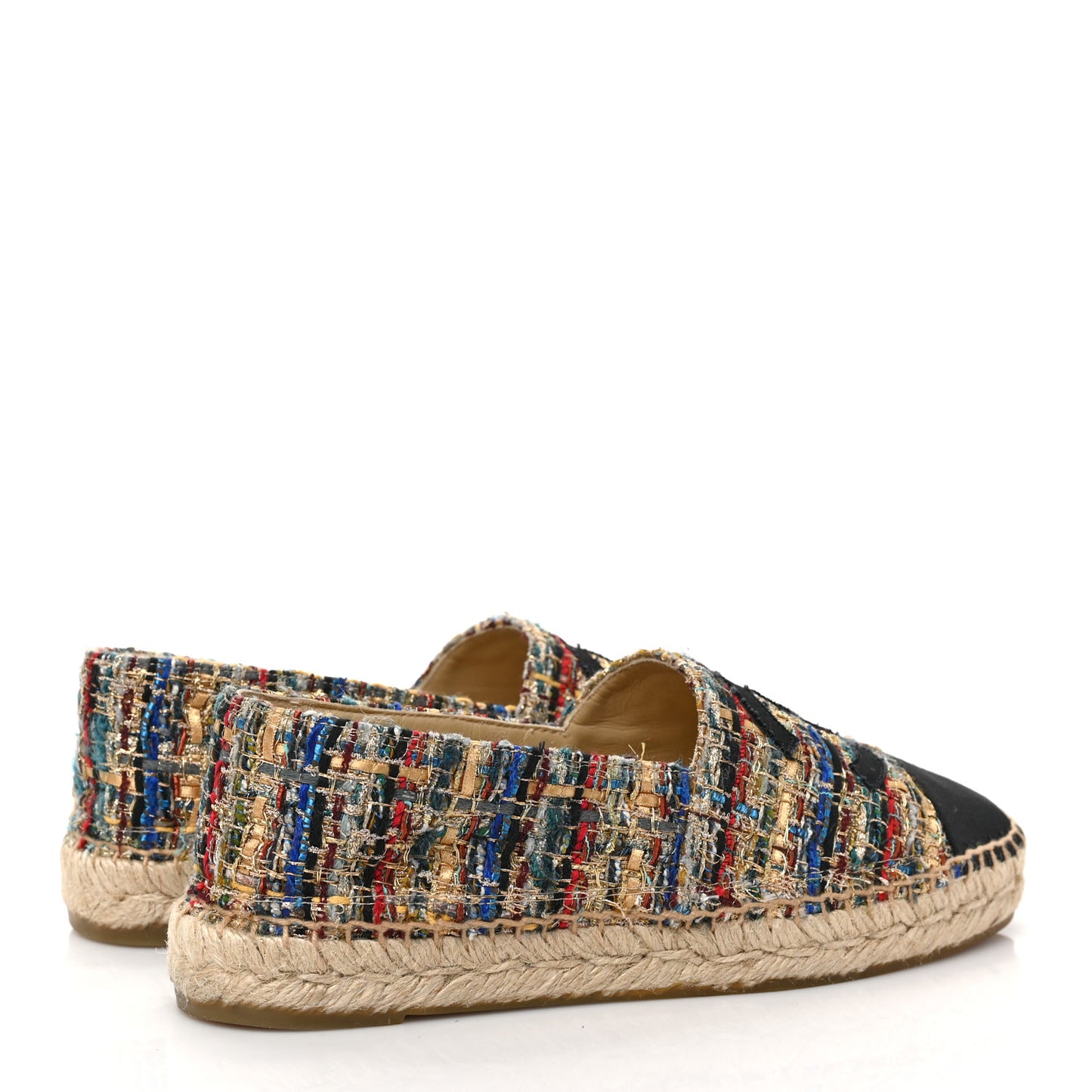 Tweed Grosgrain CC Espadrilles 38 Multicolor Black