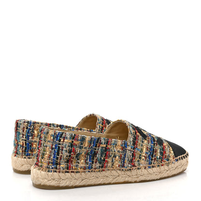 Chanel Tweed Grosgrain CC Espadrilles 38 Multicolor Black 4 of 9