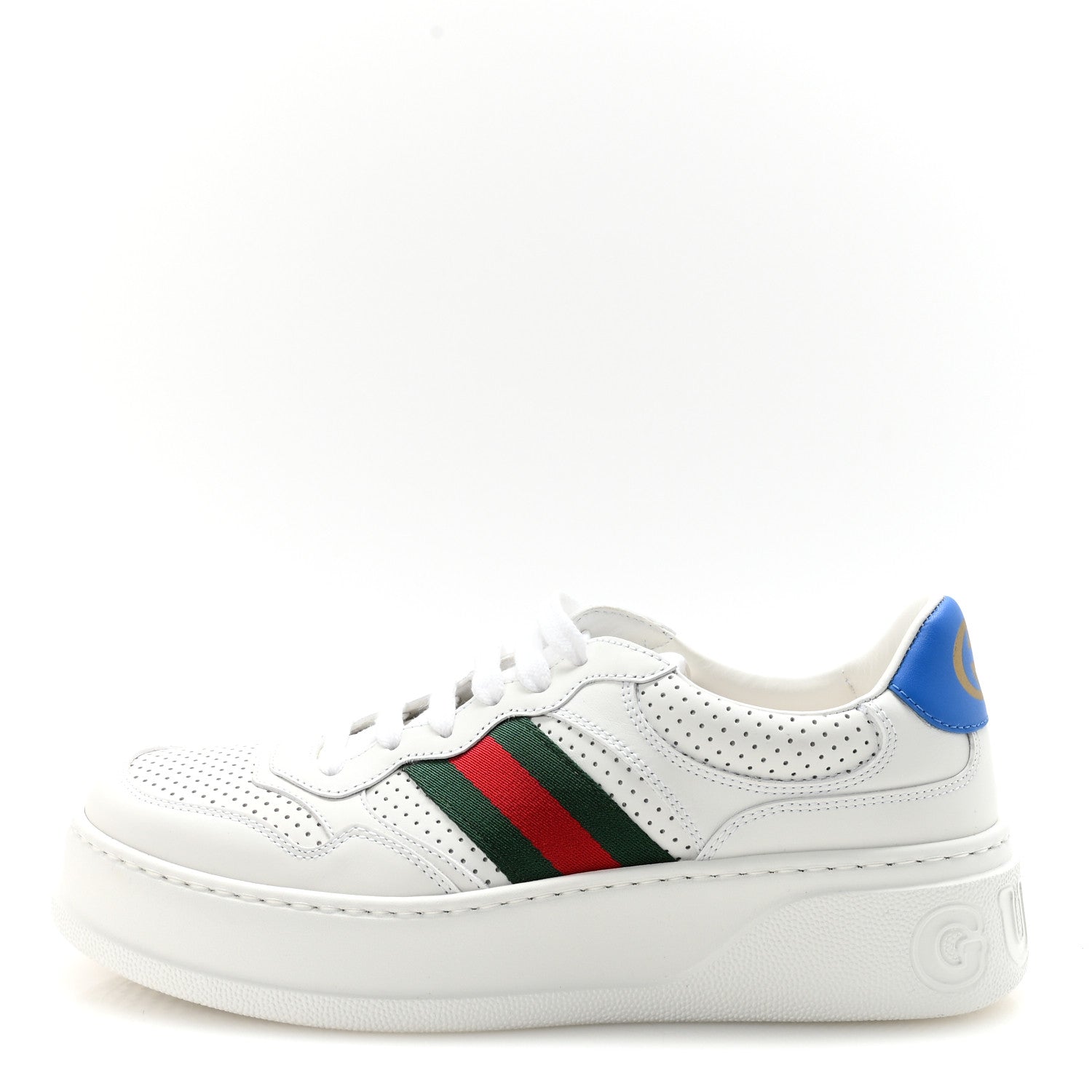 Gucci Calfskin Web Perforated Womens Platform 55mm Sneakers 39.5 White Bright Splash 1 of 9