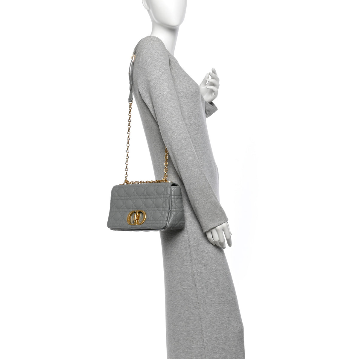 Supple Calfskin Cannage Medium Caro Bag Ethereal Grey