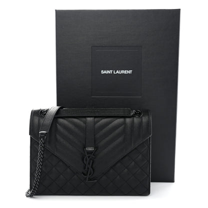 Saint Laurent Grain De Poudre Textured Mixed Matelasse Triquilt Medium Monogram Monochrome Satchel Black 11 of 11
