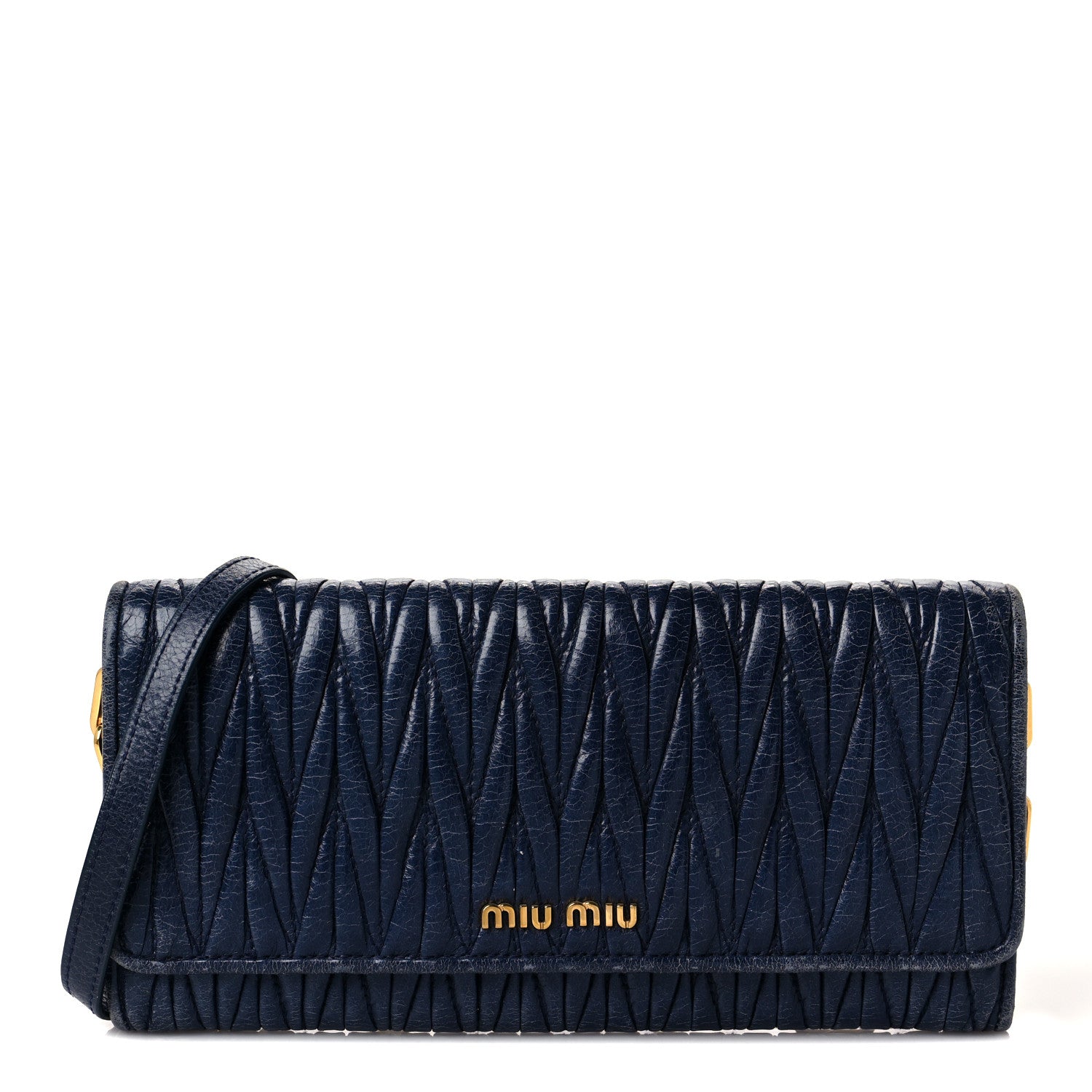 Miu Miu Nappa Matelasse Wallet On Chain Blue 1 of 9