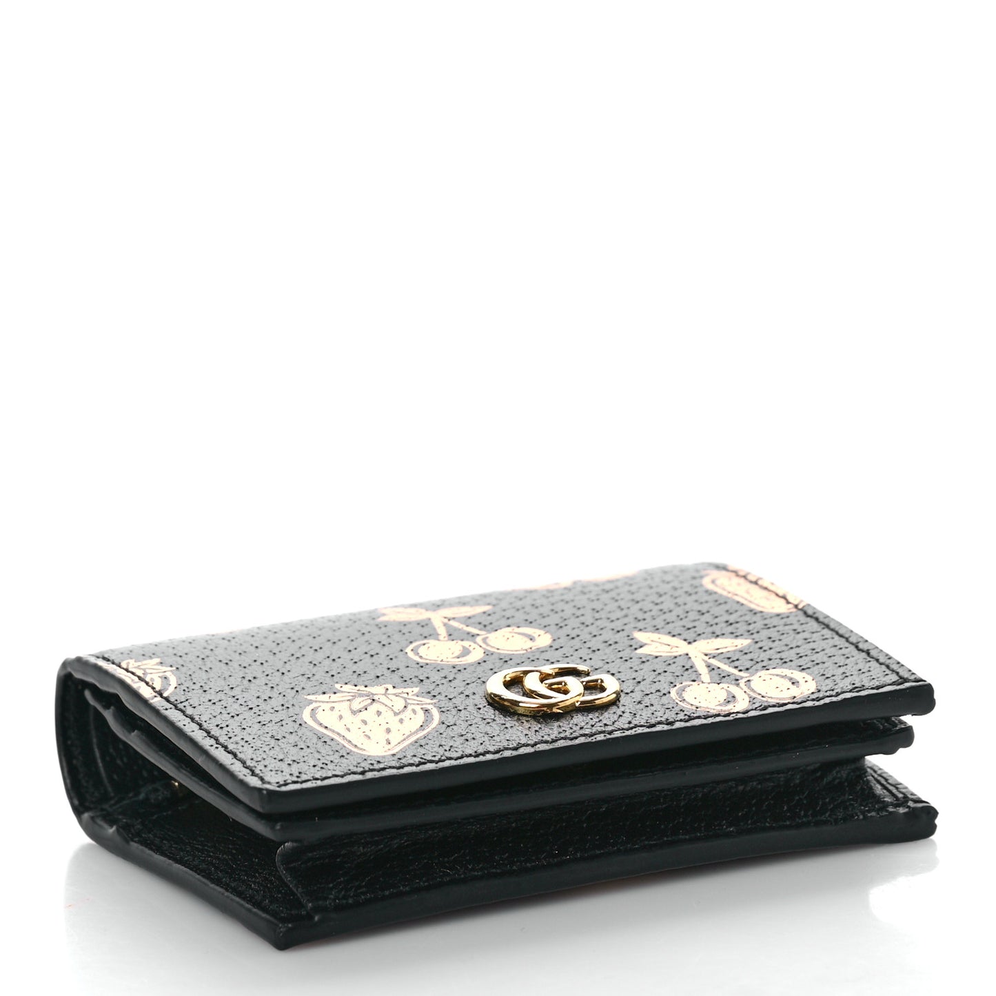 Textured Dollar Calfskin Berry Print GG Marmont Card Case Black Light Copper