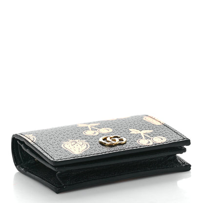 Gucci Textured Dollar Calfskin Berry Print GG Marmont Card Case Black Light Copper 4 of 9