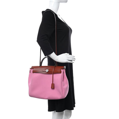 Hermes Military Toile Vache Hunter Herbag Zip Retourne PM 31 Bubblegum 2 of 13