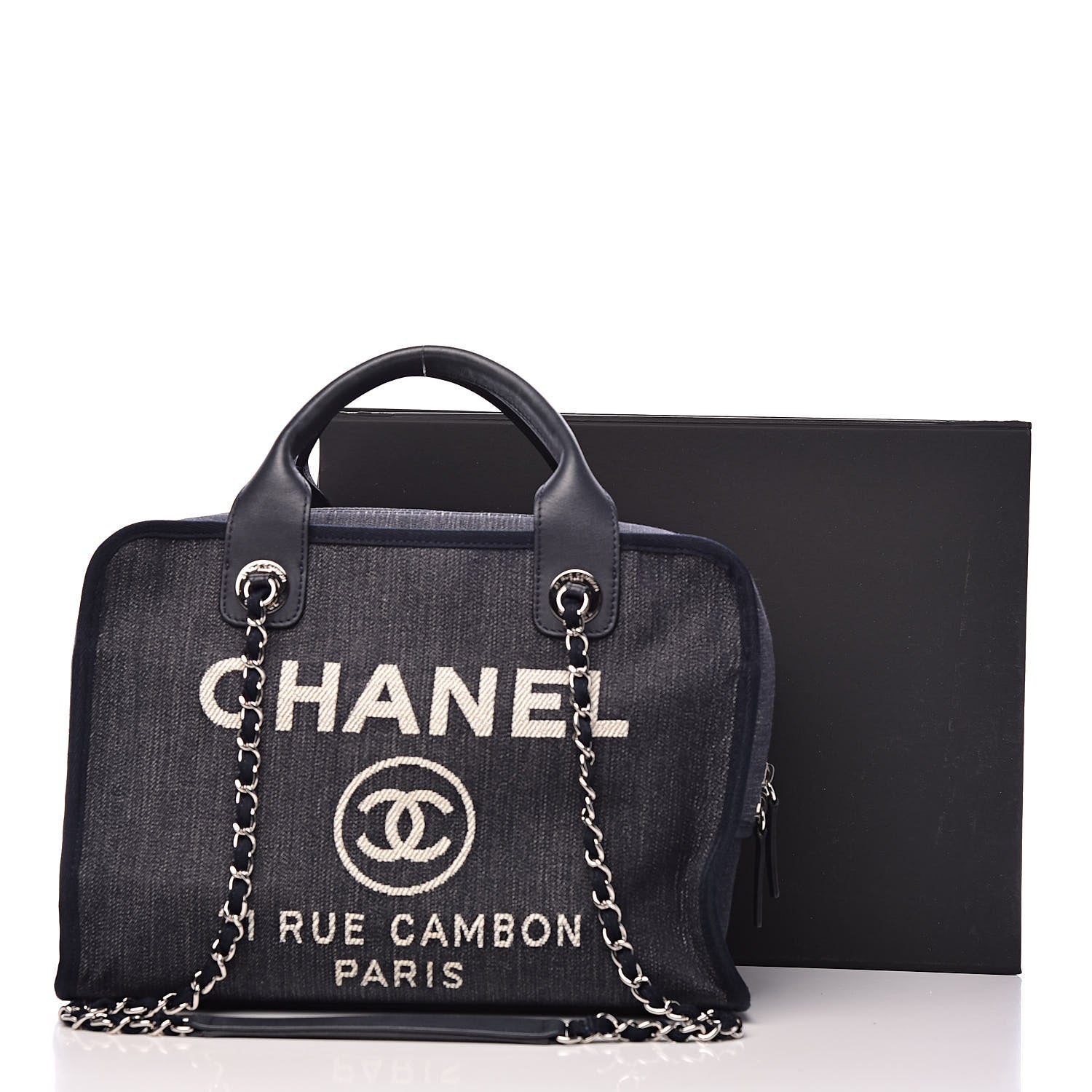 Chanel Denim Deauville Bowling Bag Dark Blue 13 of 13