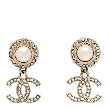 Chanel Crystal Pearl Bow-tiful CC Drop Earrings Gold 1 of 4