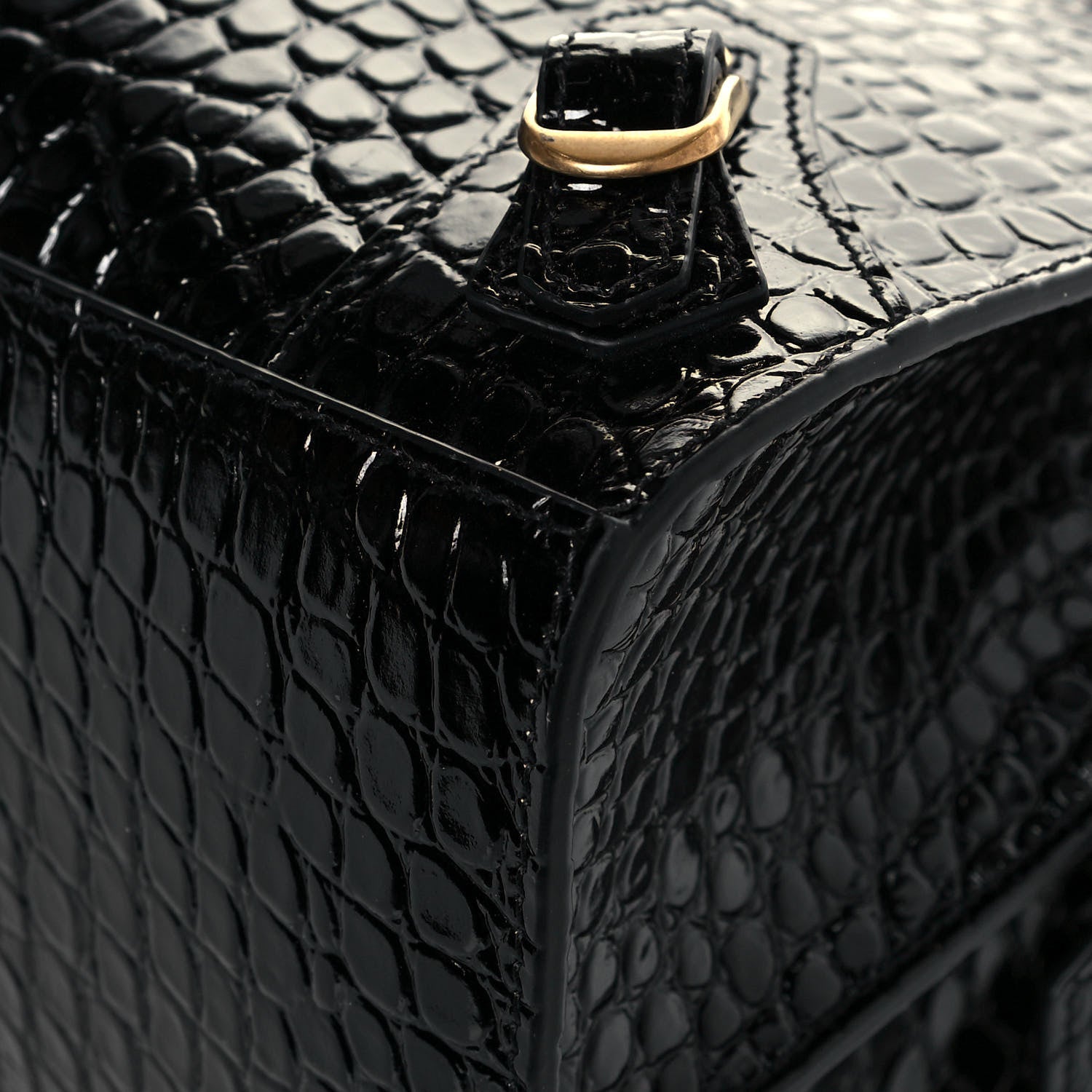 Balenciaga Shiny Supple Calfskin Crocodile Embossed Brass Hardware Neo Classic City Black 6 of 11