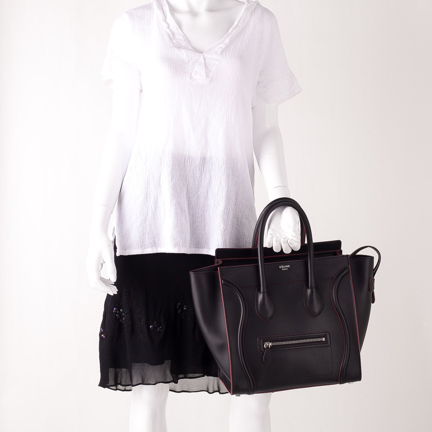 Celine Smooth Calfskin Mini Luggage Black w Pink Trim 2 of 9