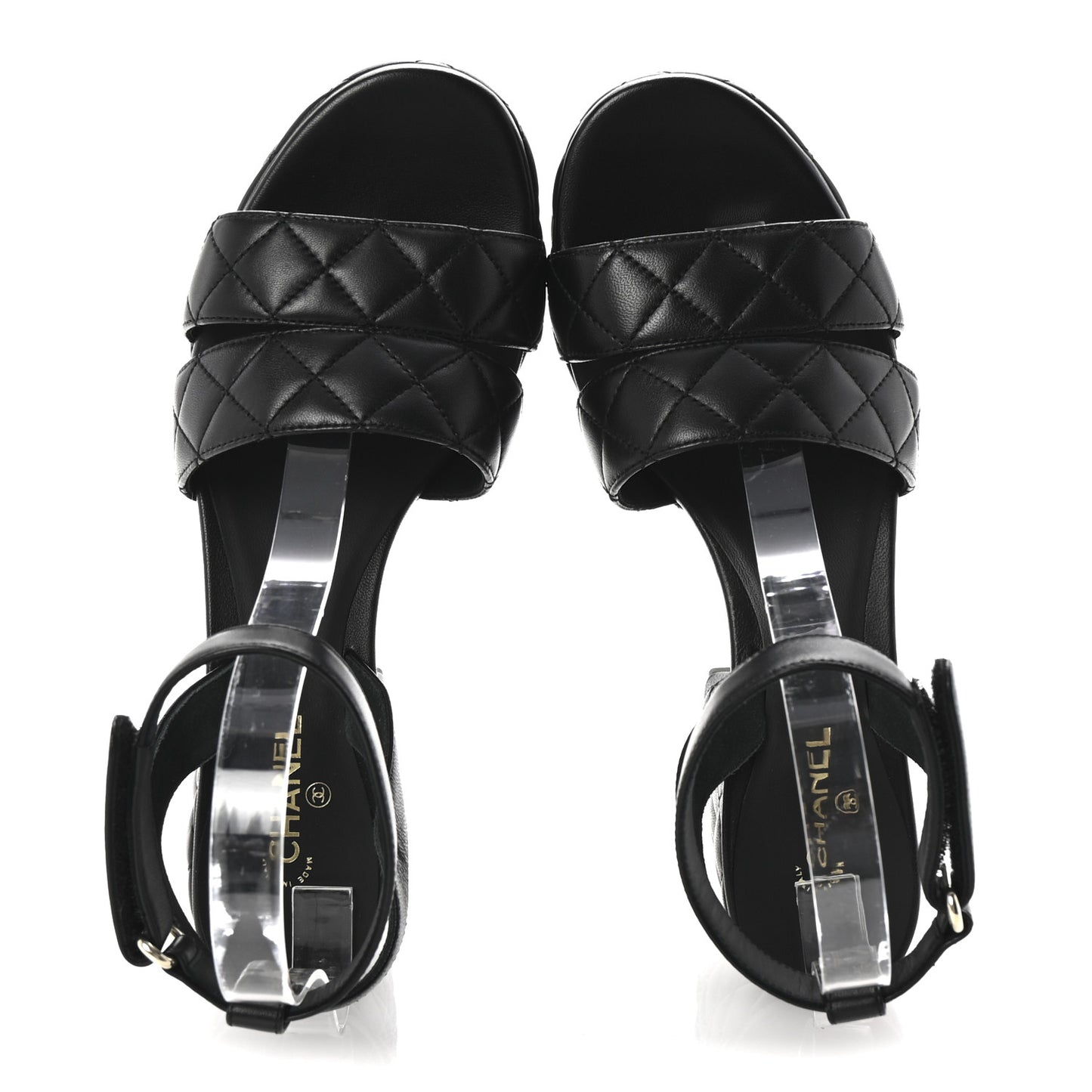 Lambskin Quilted Logo Platform Sandals 39 Black