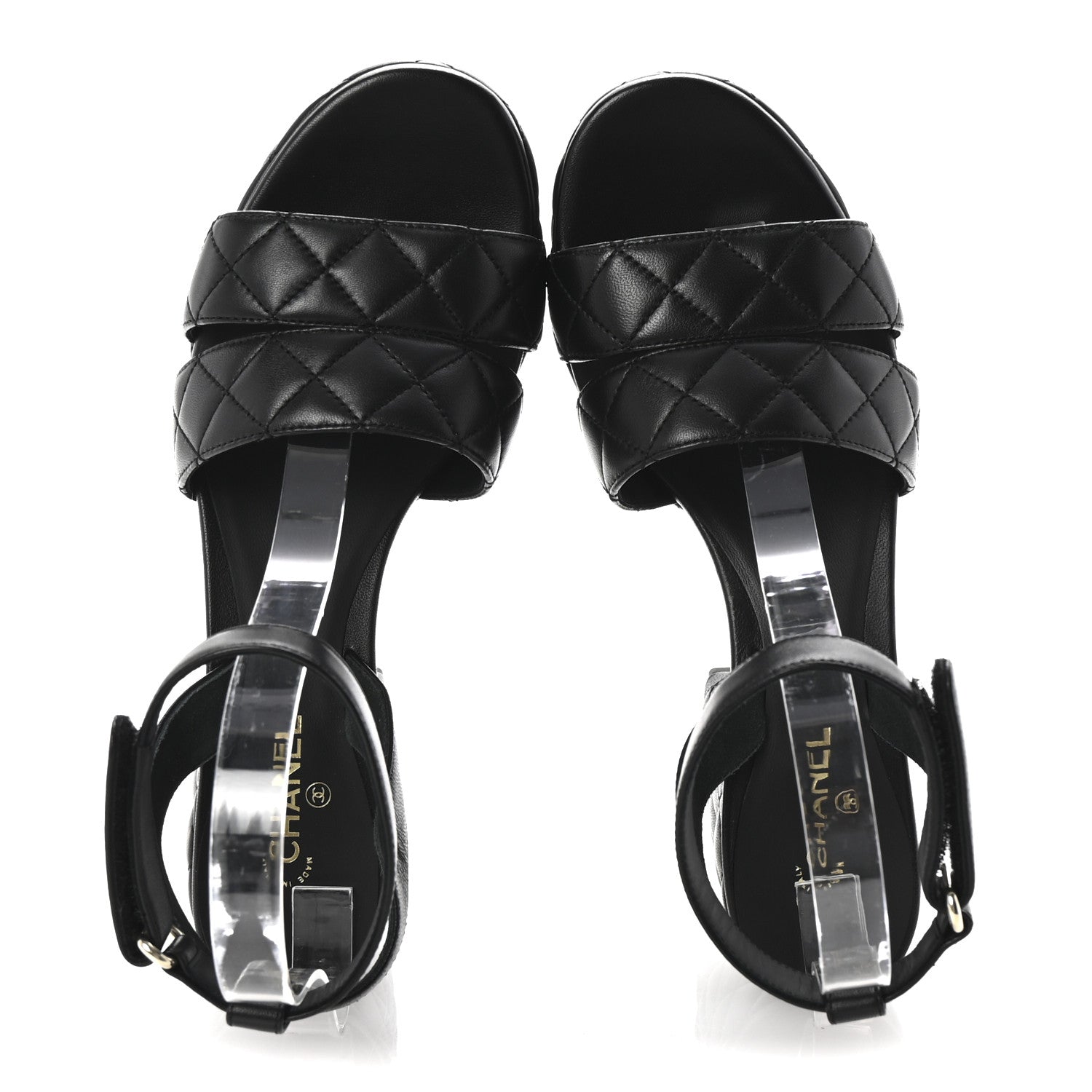 Chanel Lambskin Quilted Logo Platform Sandals 39 Black 2 of 10