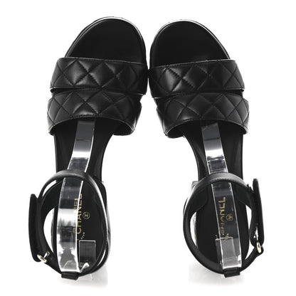 Chanel Lambskin Quilted Logo Platform Sandals 39 Black 2 of 10
