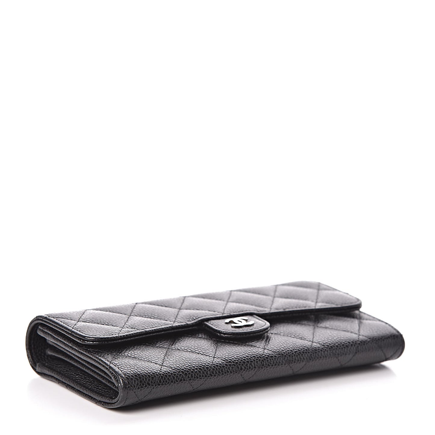 Caviar Quilted Large Flap Gusset Wallet Black