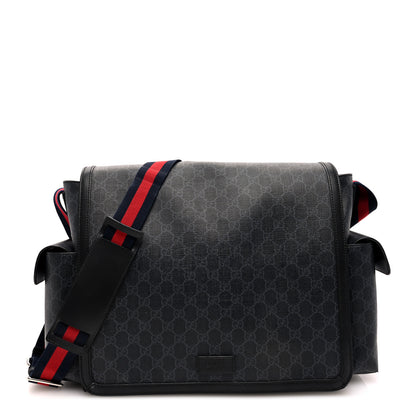 Gucci GG Supreme Monogram Web Messenger Diaper Bag Black Grey 1 of 10