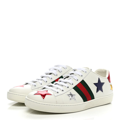 Gucci Calfskin Ayers Web Star Embroidered Womens Ace Sneakers 39.5 White Multi 3 of 12