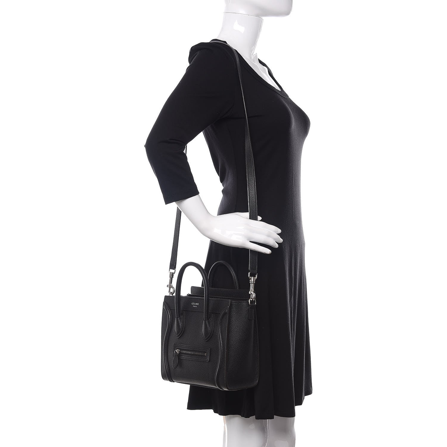 Celine Drummed Calfskin Nano Luggage Black 2 of 10