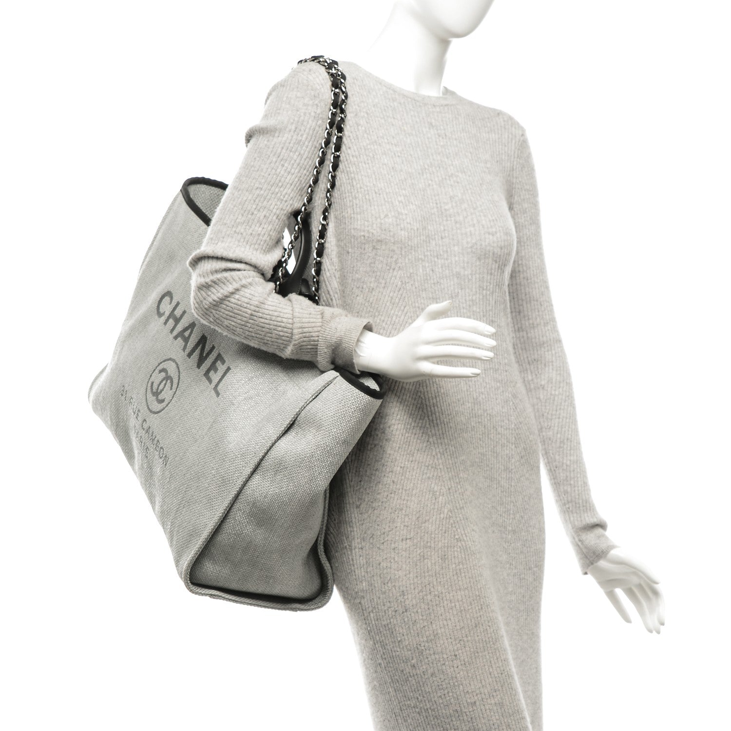 Chanel Woven Straw Raffia Extra Large Deauville Tote Grey 2 of 8