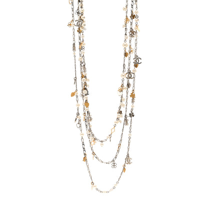 Chanel Pearl CC Charms Multi Strand Long Necklace Gold Silver 1 of 6