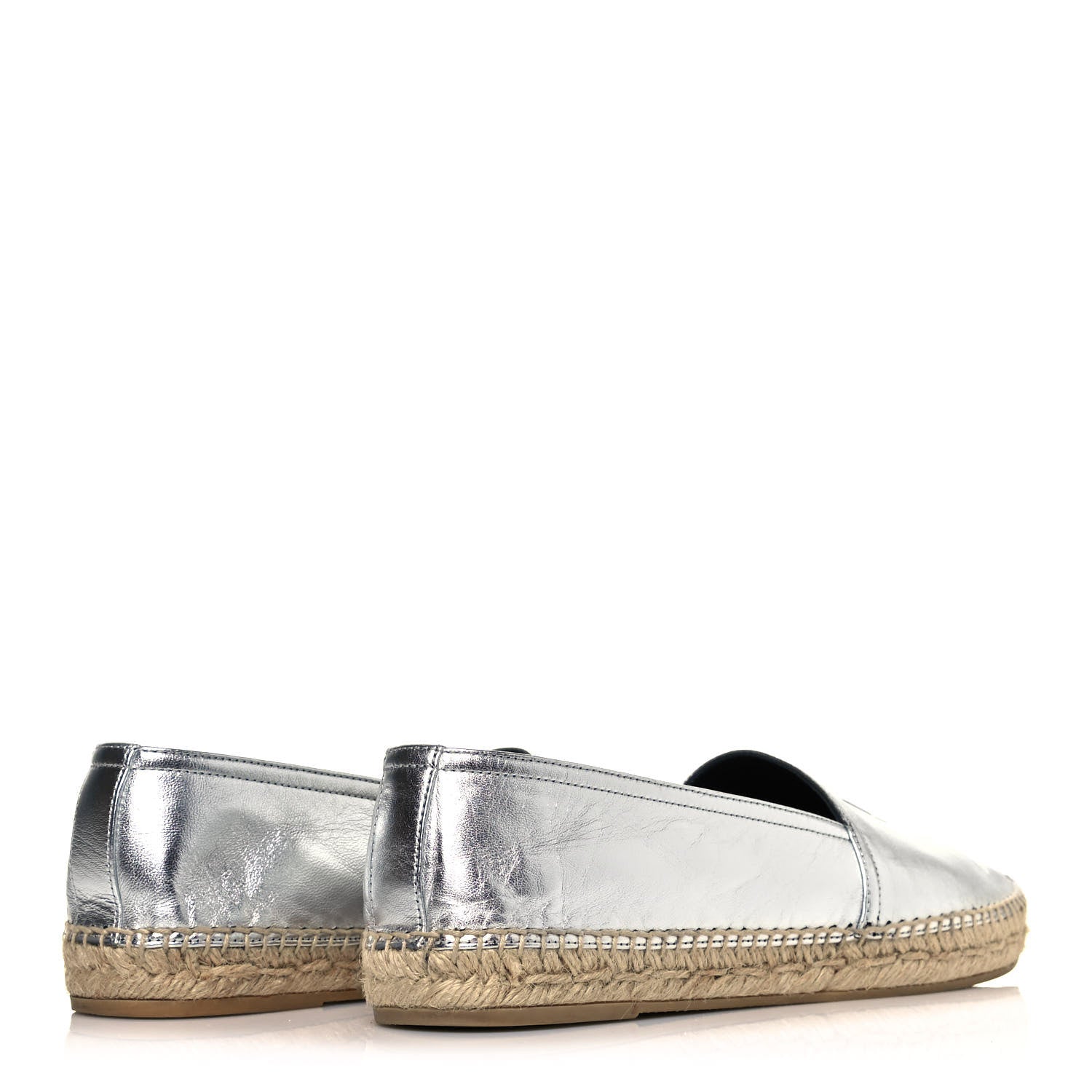 Saint Laurent Metallic Lambskin Monogram Espadrilles 40.5 Argento 4 of 8