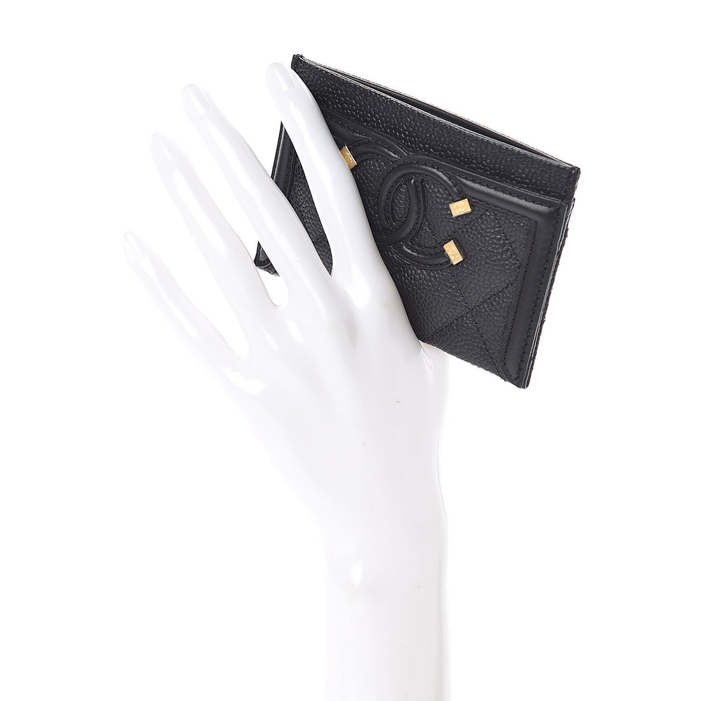 Caviar Quilted Filigree Card Holder Black