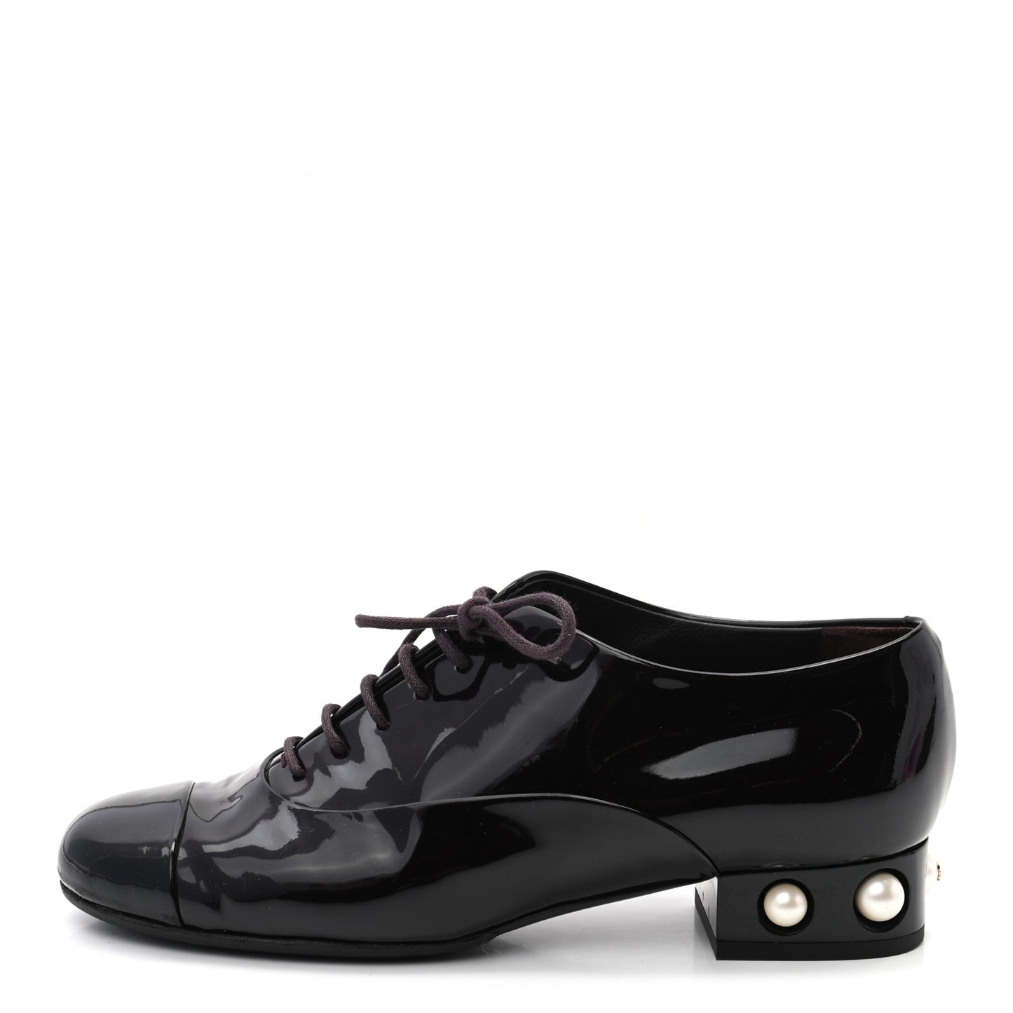 Patent Calfskin Pearl CC Lace Up Oxfords 37.5 Burgundy