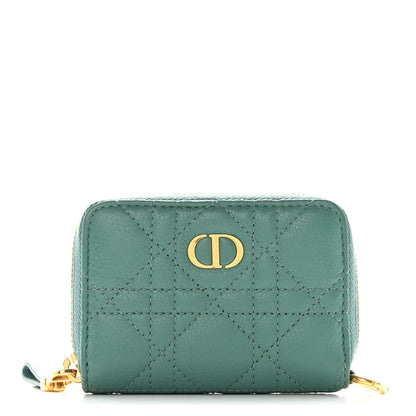 Christian Dior Grained Calfskin Supple Cannage Caro Compact Wallet Vert Tundra 1 of 8