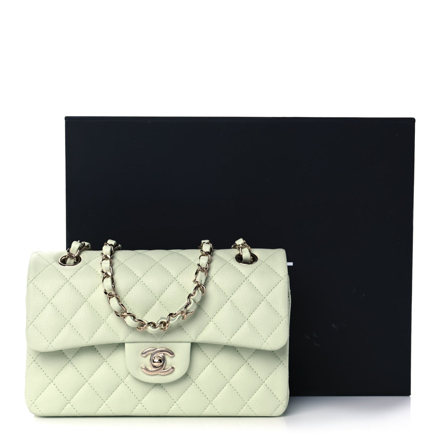 Caviar Quilted Small Double Flap Light Green