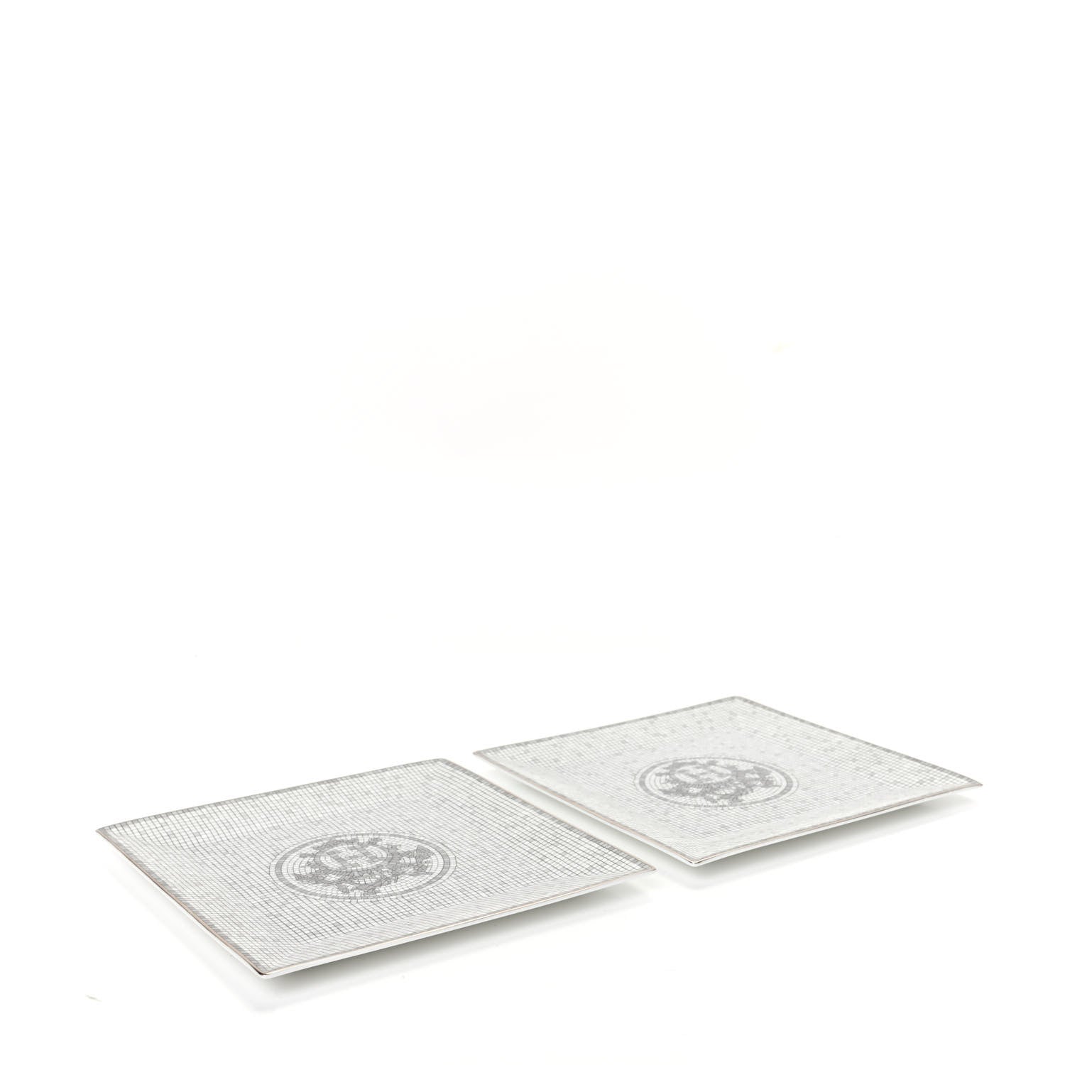 Hermes Porcelain Mosaique Au 24 Square Plate Set of 2 Platine 4 of 5
