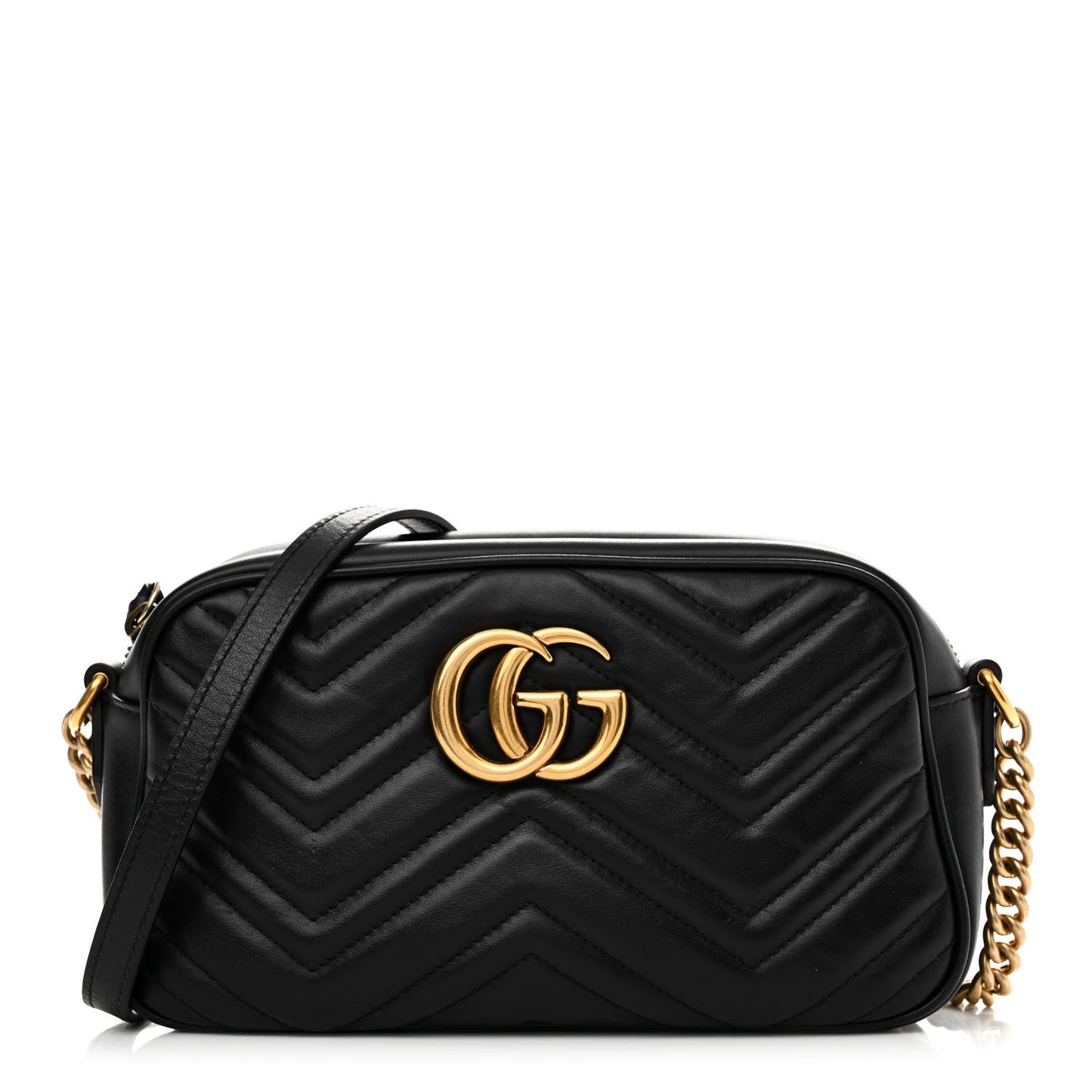 Calfskin Matelasse Small GG Marmont Chain Shoulder Bag Black