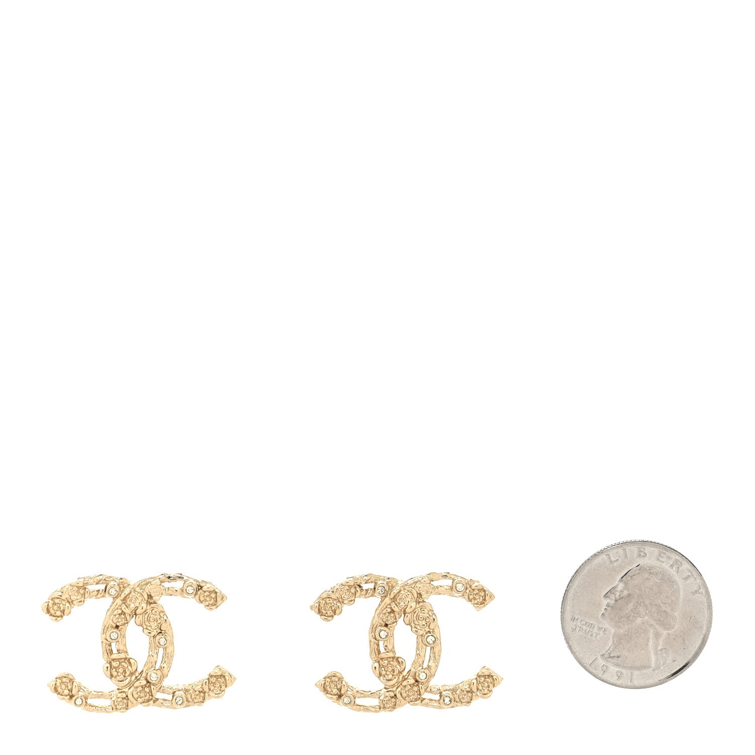 Chanel Crystal CC Camellia Earrings Gold 2 of 4