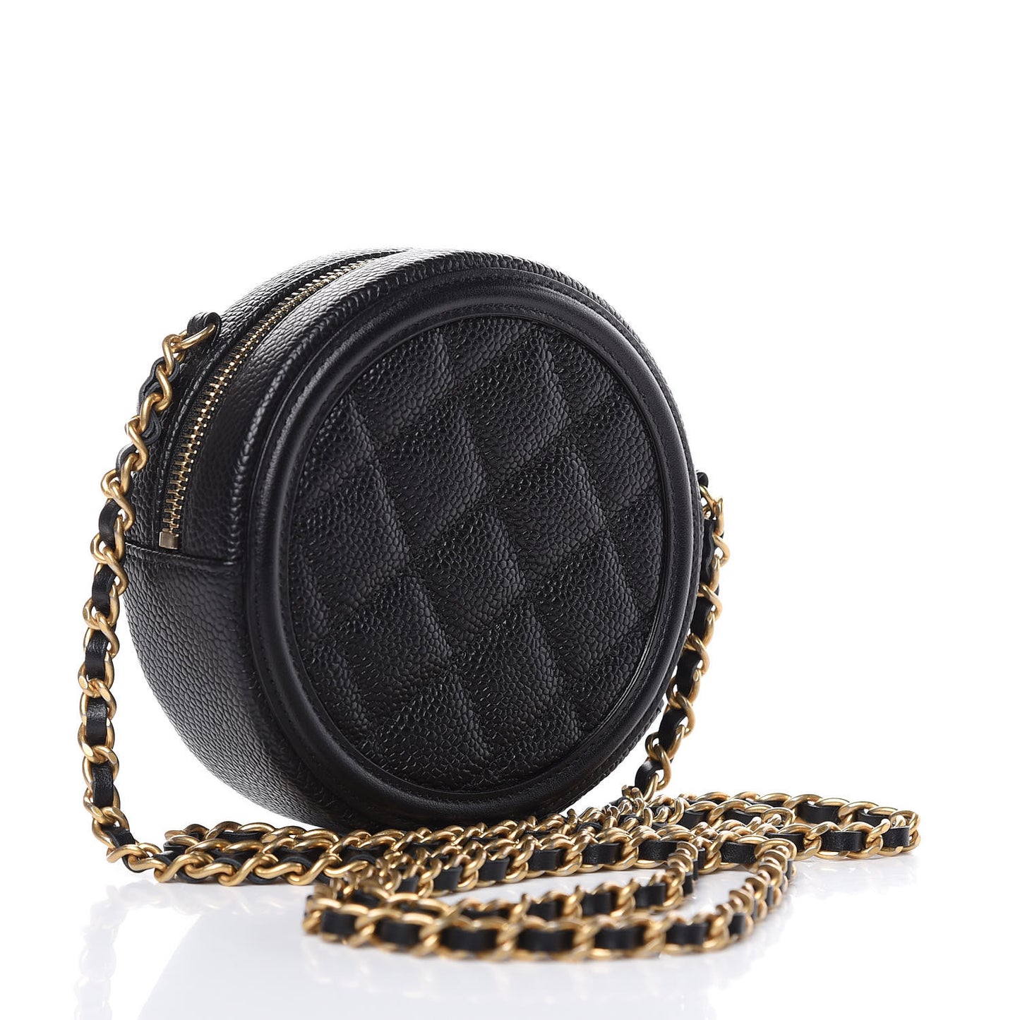 Caviar Quilted Round Filigree Crossbody Black