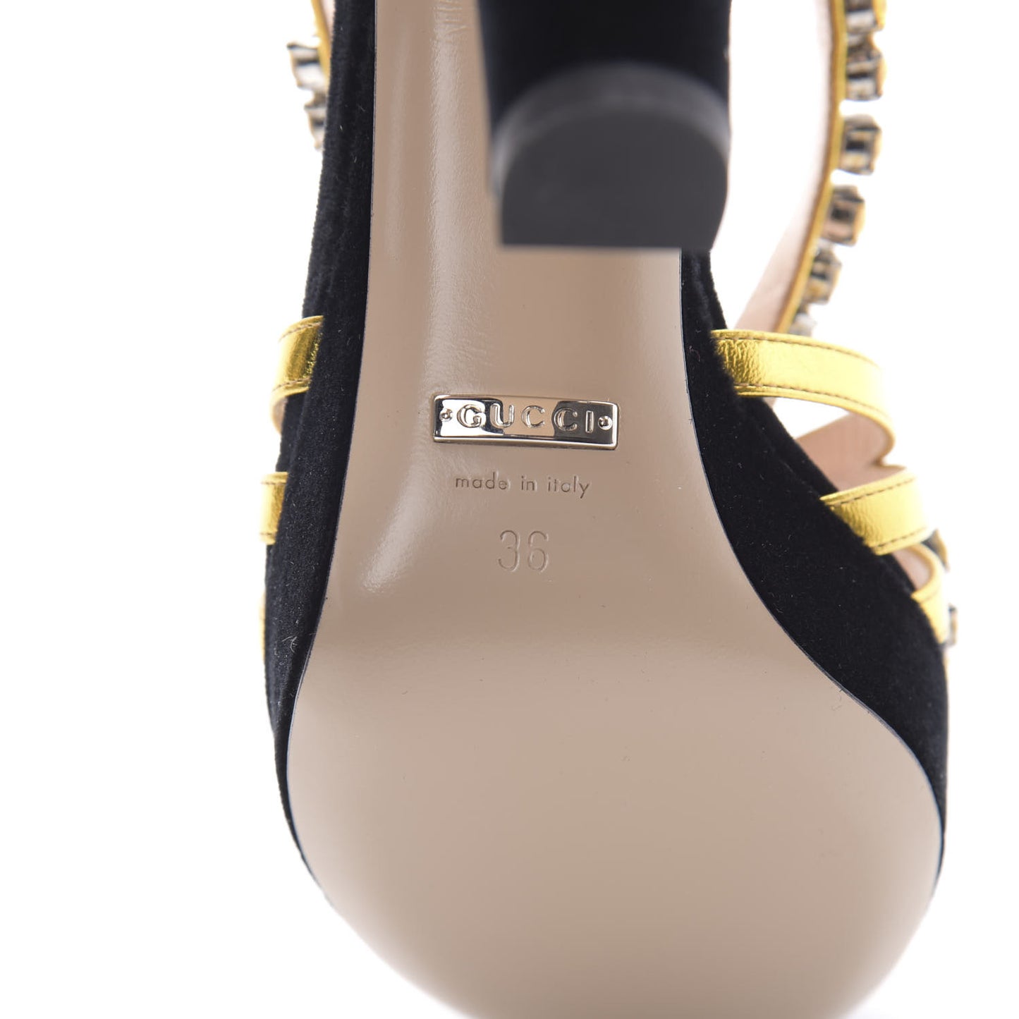 Velvet Nappa Crystal Zephyra Slingback Platform High Heel Sandals 36 Black Gold